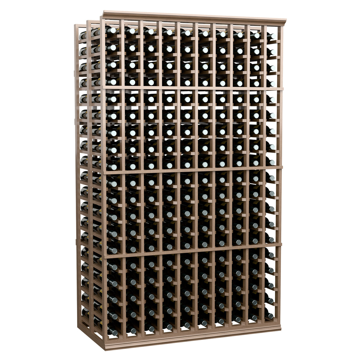 6-ft double-deep wine rack front, 10-column grid with round bottle holders, light wood.