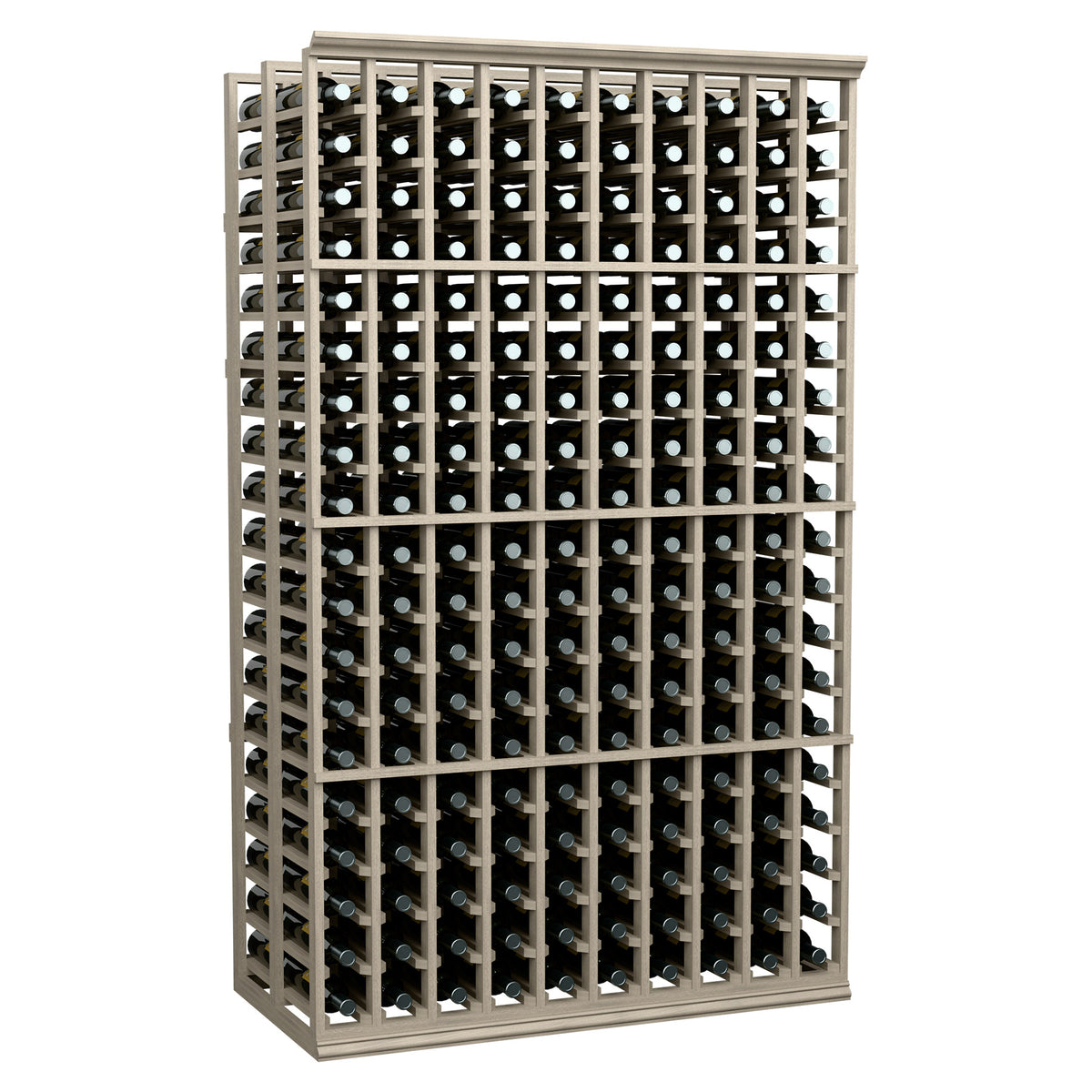 6ft double-deep wine rack with dark wood frame and front bottle rows