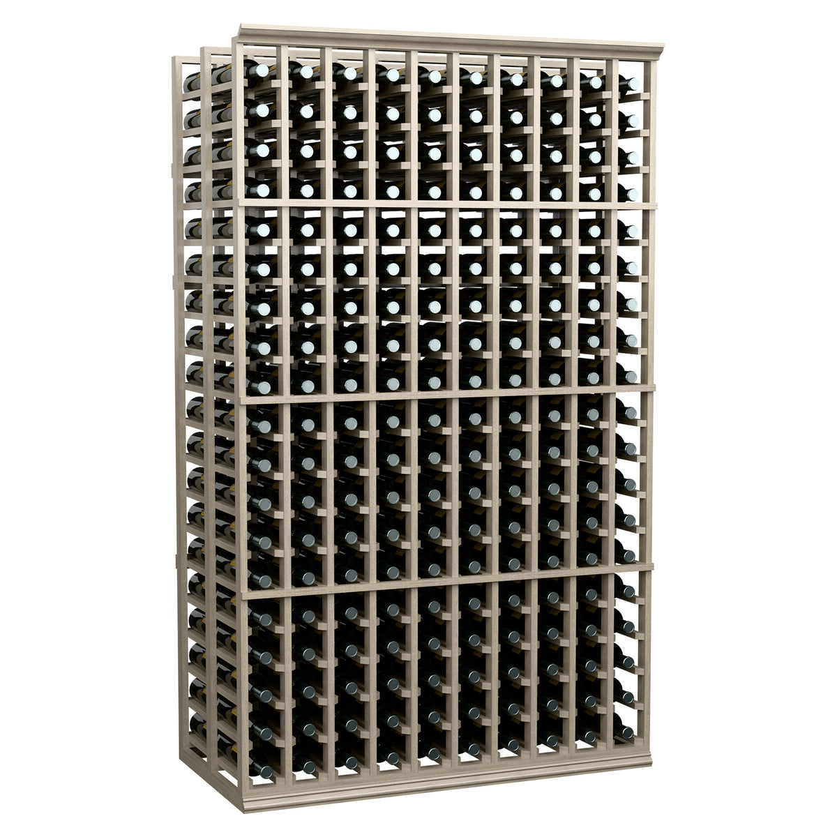 6ft double-deep wine rack with dark wood frame and front bottle rows