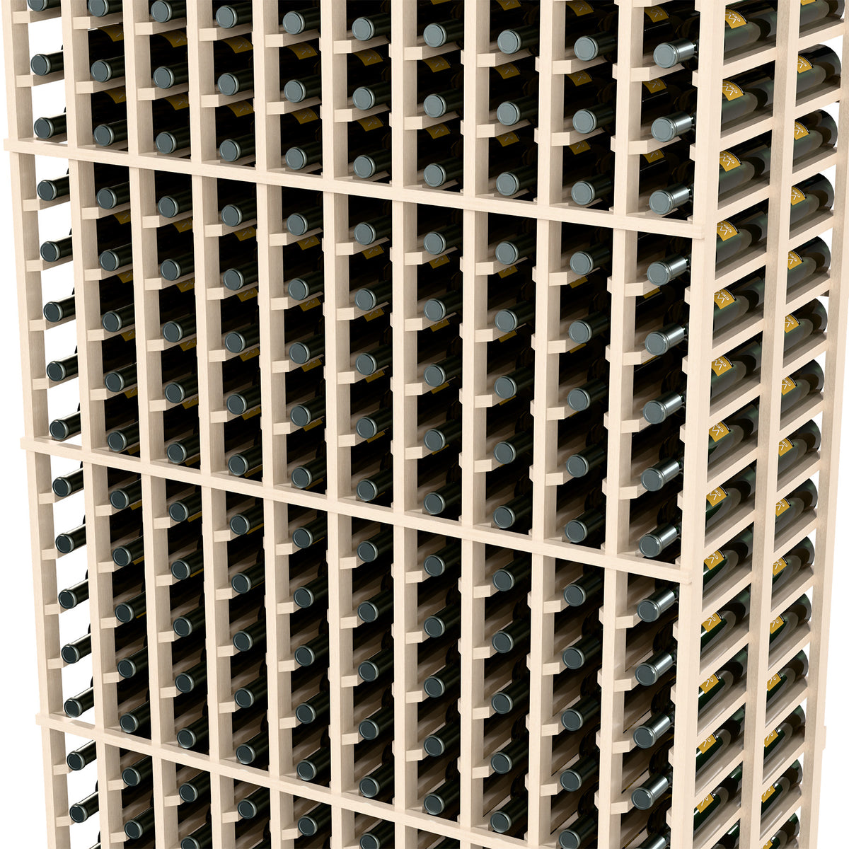 White wine bottle rack close-up of bottle slots and dividers
