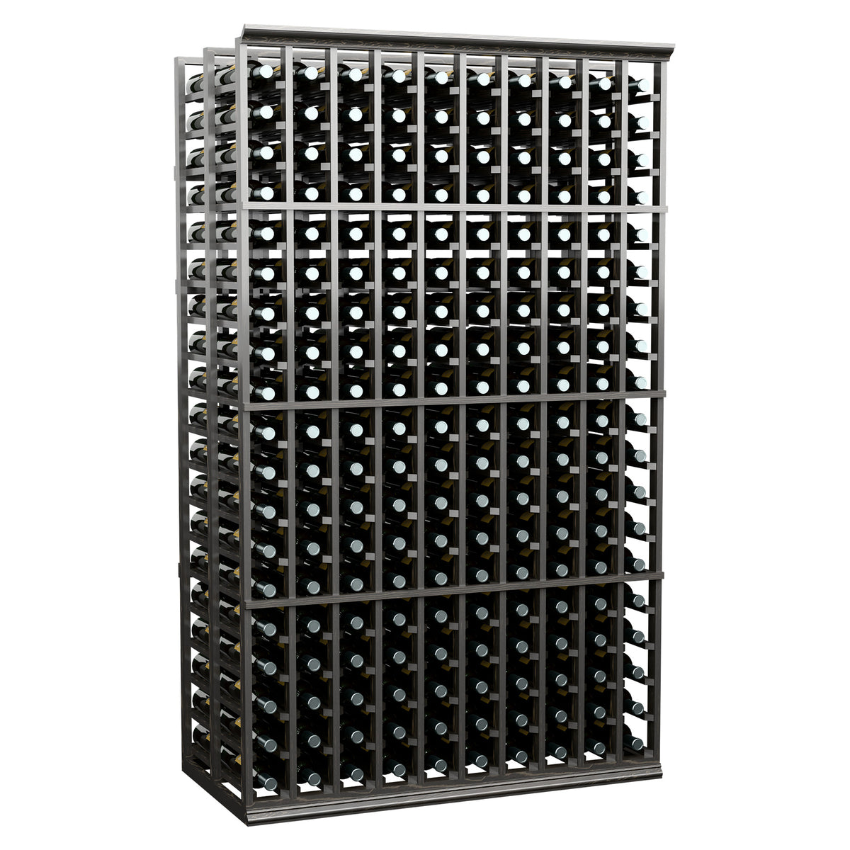 10-column double-deep wine rack, 6ft tall, dark finish frame with bottle slots