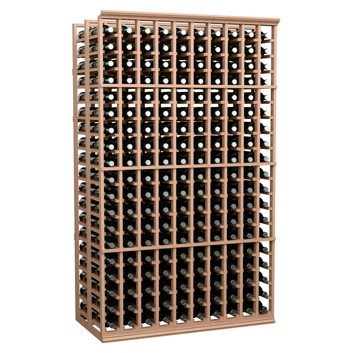 10-column double-deep wine rack, 6ft tall, light wood frame with bottle slots