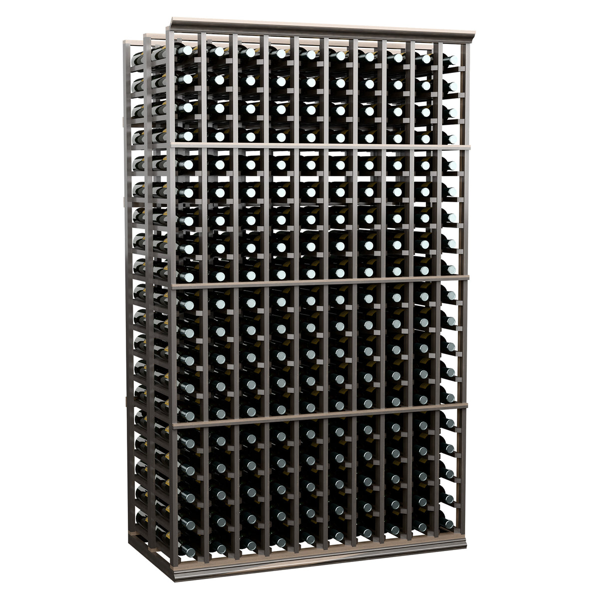 Double-deep 10-column wine bottle rack, dark frame, full front view of bottle slots