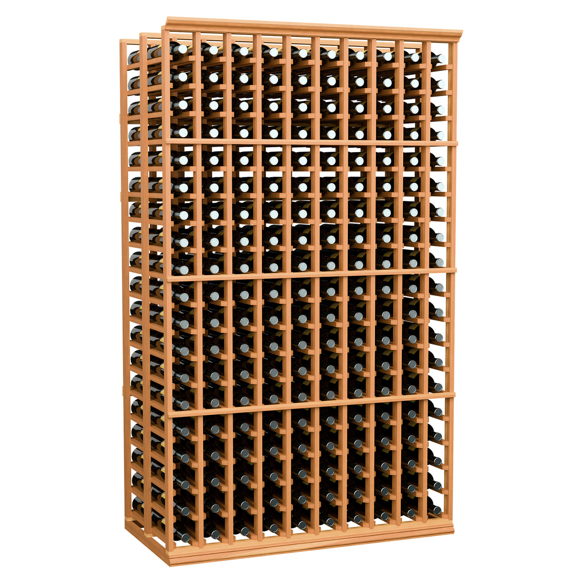 Wine bottle rack with 10 columns, warm light wood frame and bottle storage grid