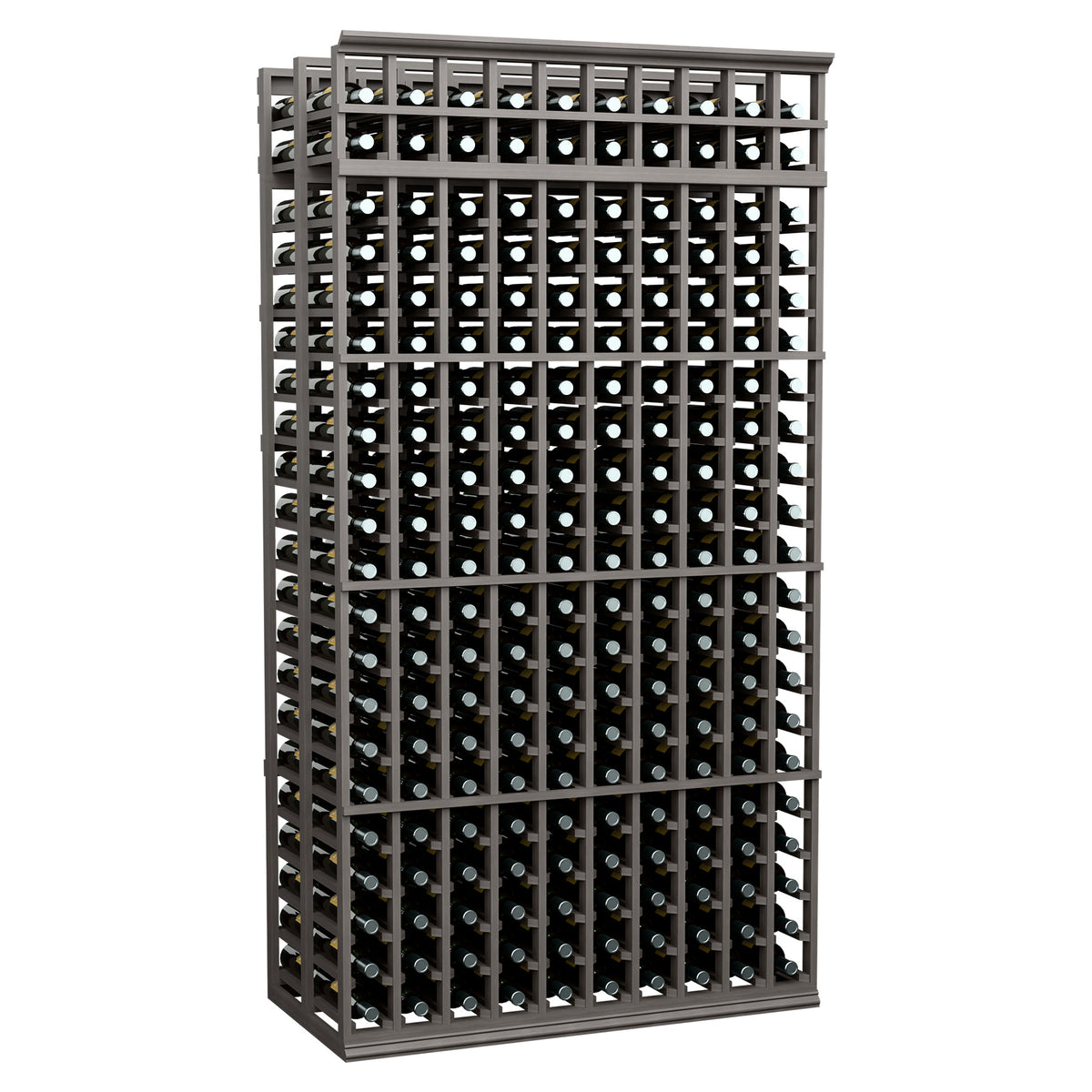 10-column double-deep wine bottle rack, 7 ft tall, dark gray frame and grid