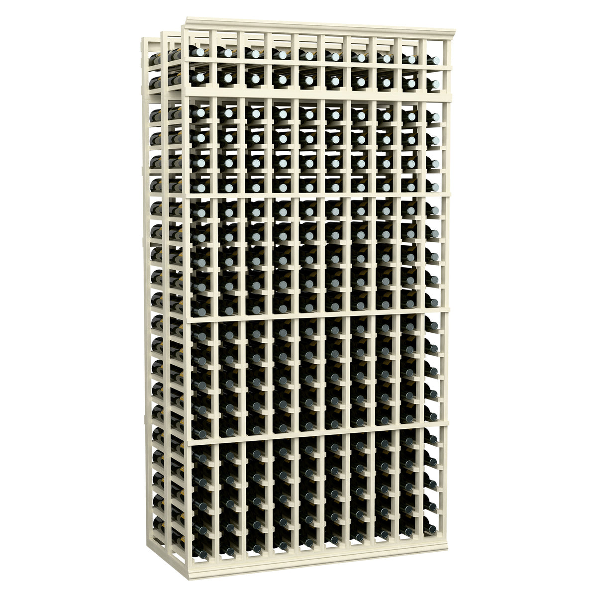10-column double-deep wine bottle rack, 7 ft, off-white/light gray wood with bottle openings