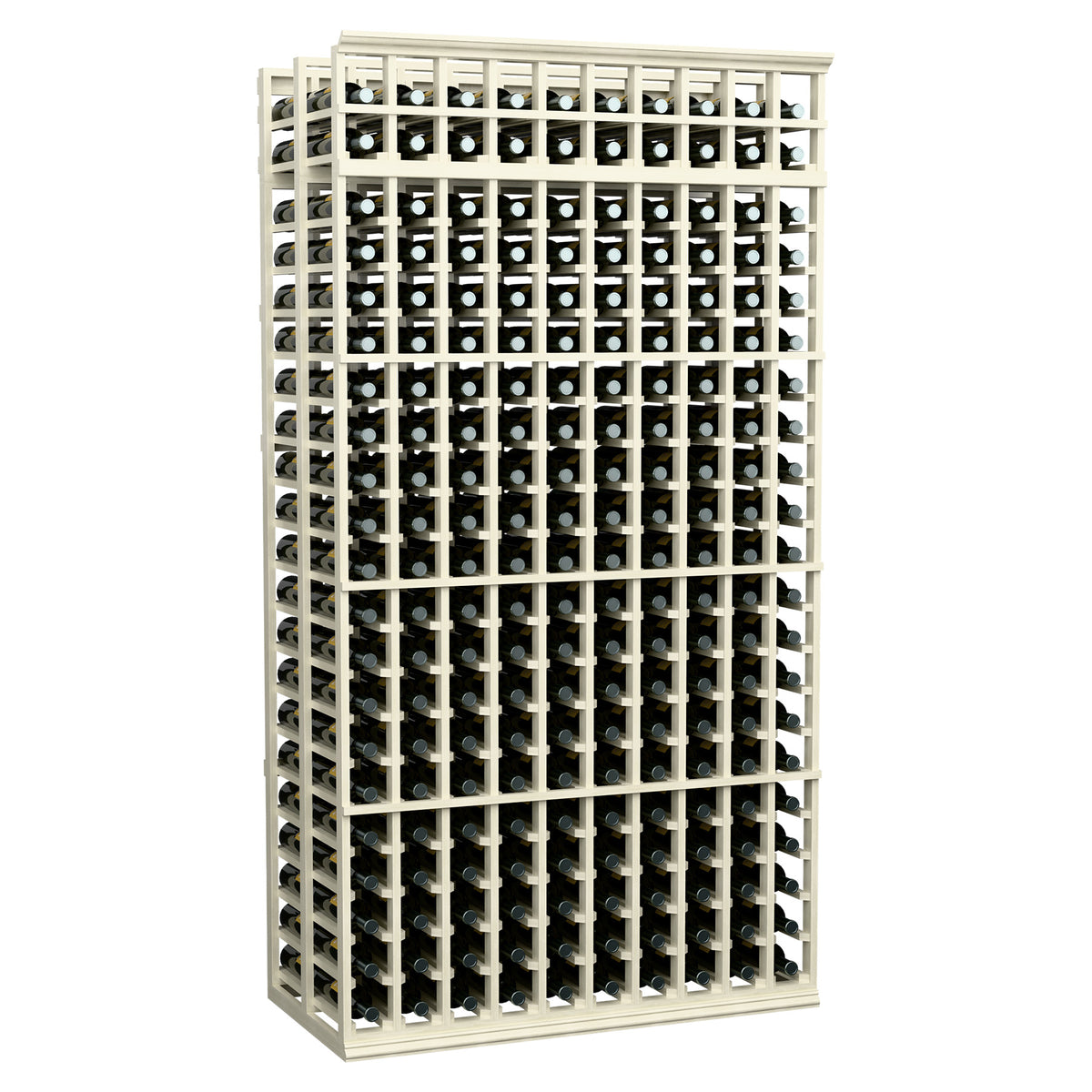 10-column double-deep wine bottle rack, 7 ft, off-white/light gray wood with front bottle rows