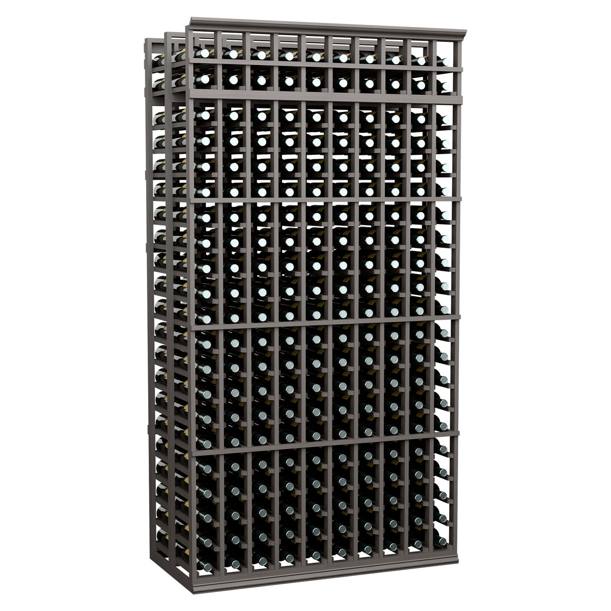 Double-deep wine rack, 10 columns, 7 ft, dark gray frame, front view
