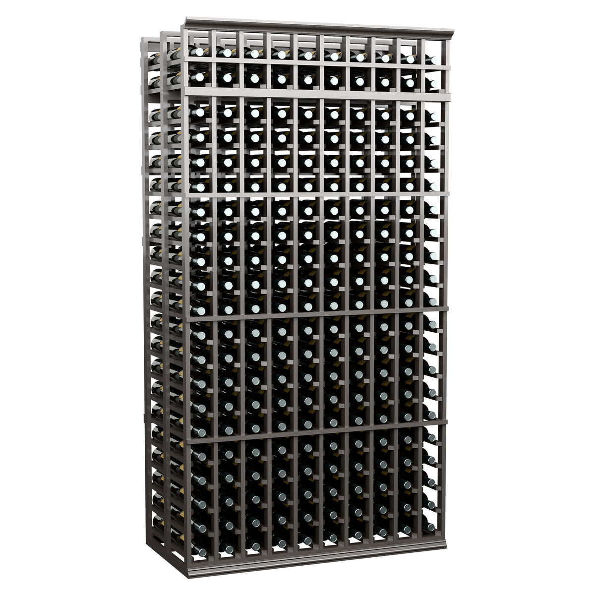 Double-deep wine rack, 10 columns, 7 ft, dark gray frame, front view
