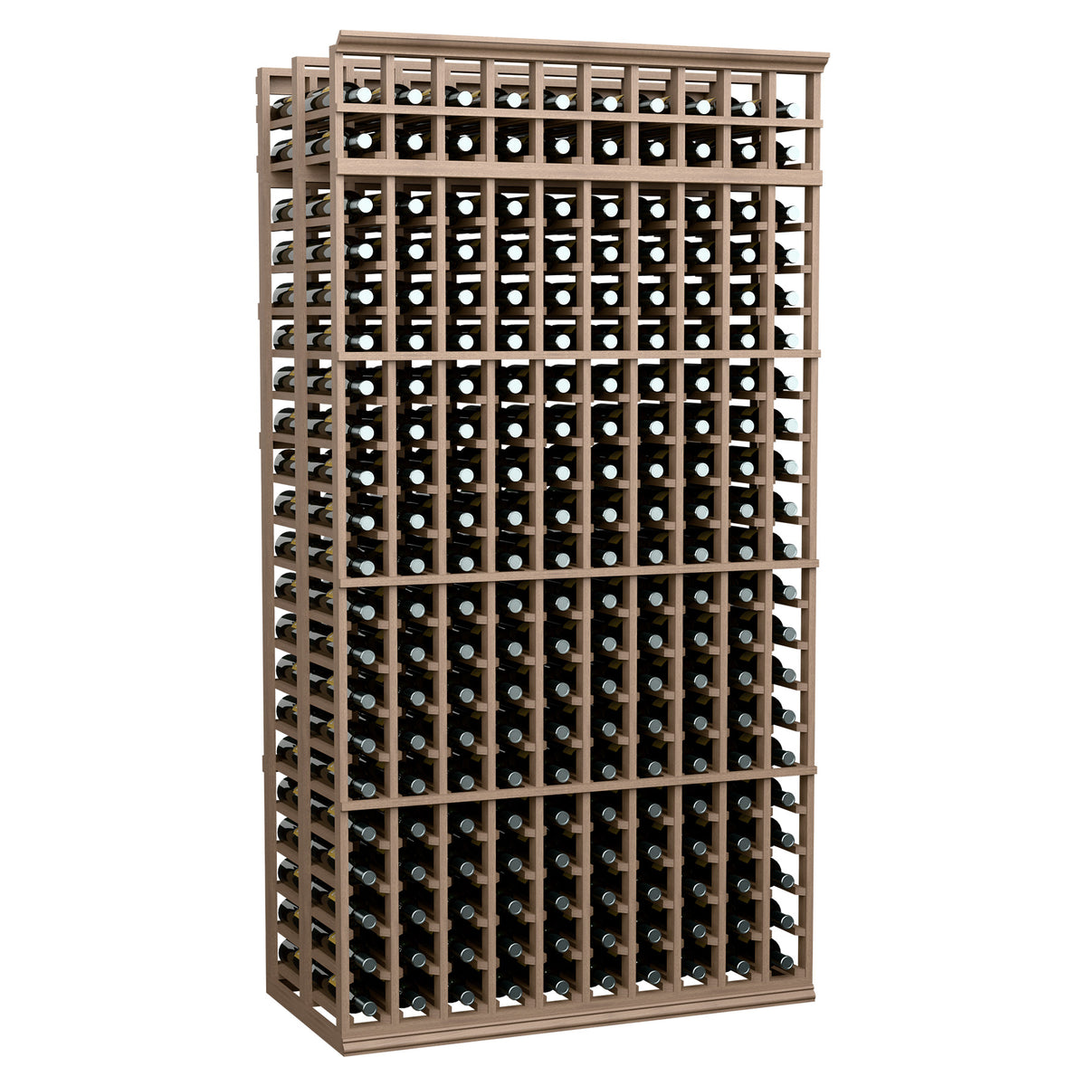 Double-deep wine rack, 10 columns, 7 ft, medium wood frame, front view