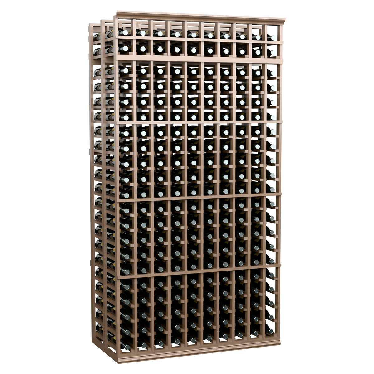 Double-deep wine rack, 10 columns, 7 ft, medium wood frame, front view
