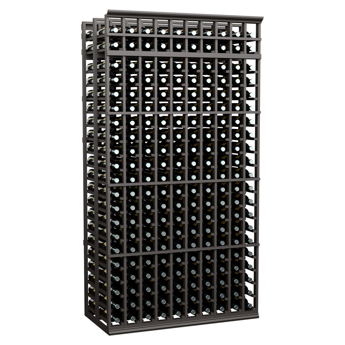 Double-deep wine rack, 10 columns, 7 ft, dark gray frame, front view