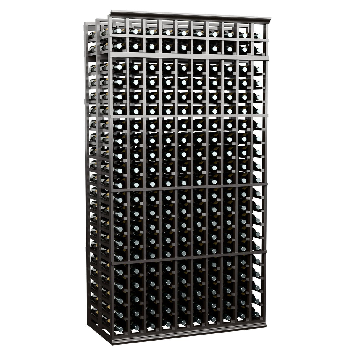 Double-deep wine rack, 10 columns, 7 ft, dark gray frame, front view
