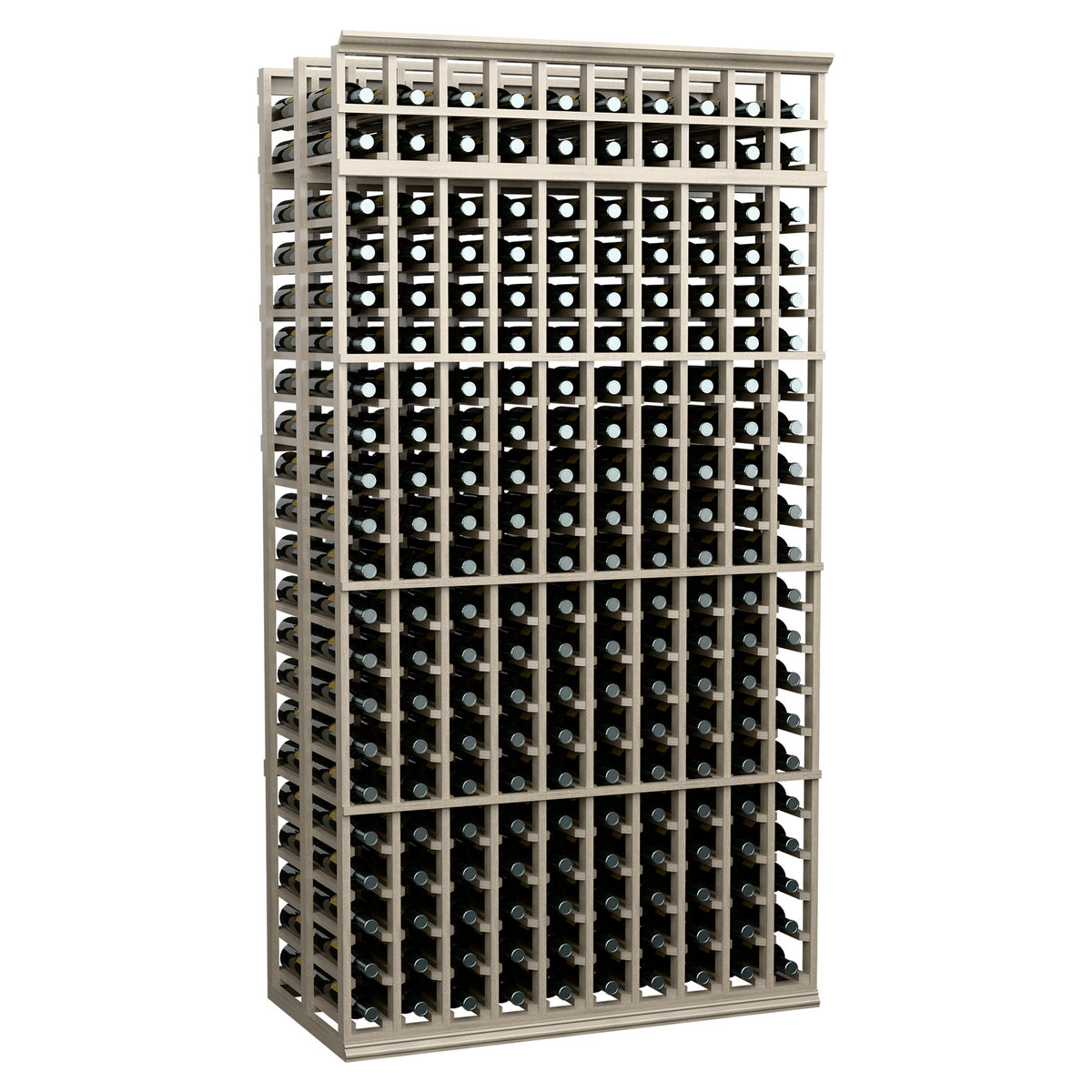 7-ft double-deep wine rack with 10 columns, gray frame and black-backed bottle slots