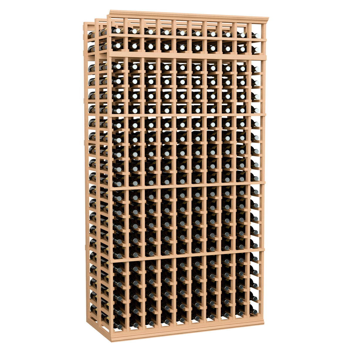 7-ft double-deep wine rack with 10 columns, light wood frame and bottle cradles