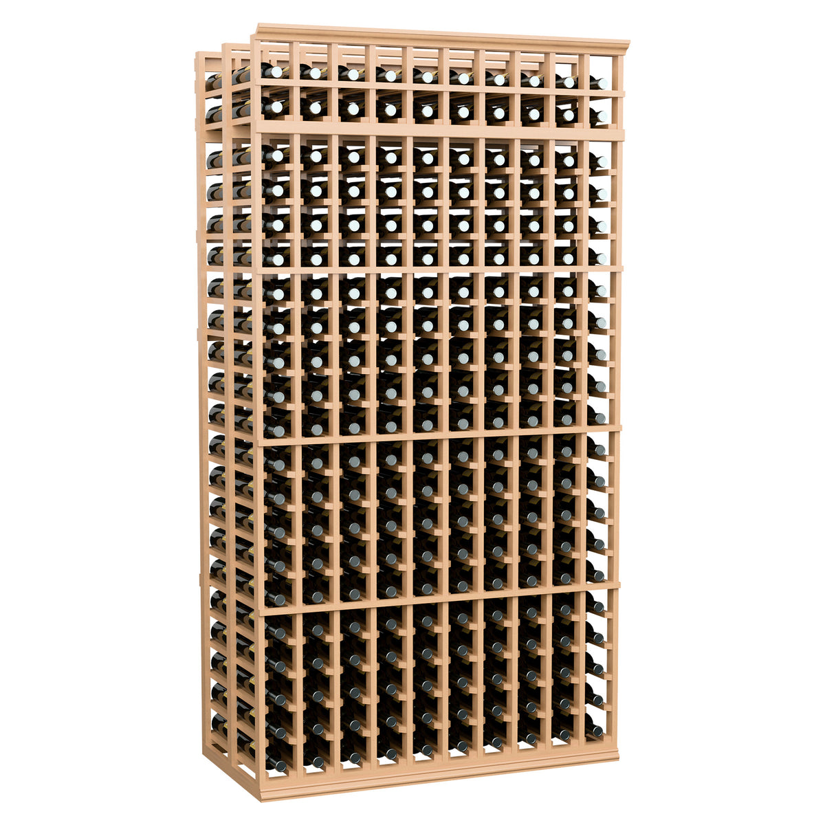 7-ft double-deep wine rack with 10 columns, light wood frame and black-backed slots