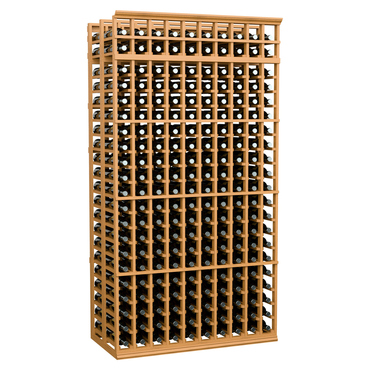 7-ft double-deep wine rack with 10 columns, natural wood frame and bottle cradles