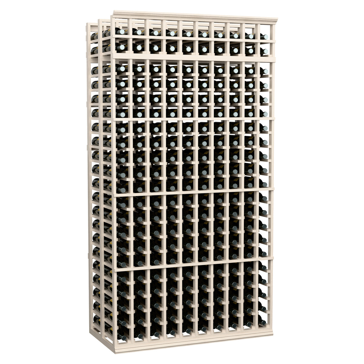 7-ft double-deep wine rack with 10 columns, white frame and black-backed bottle slots