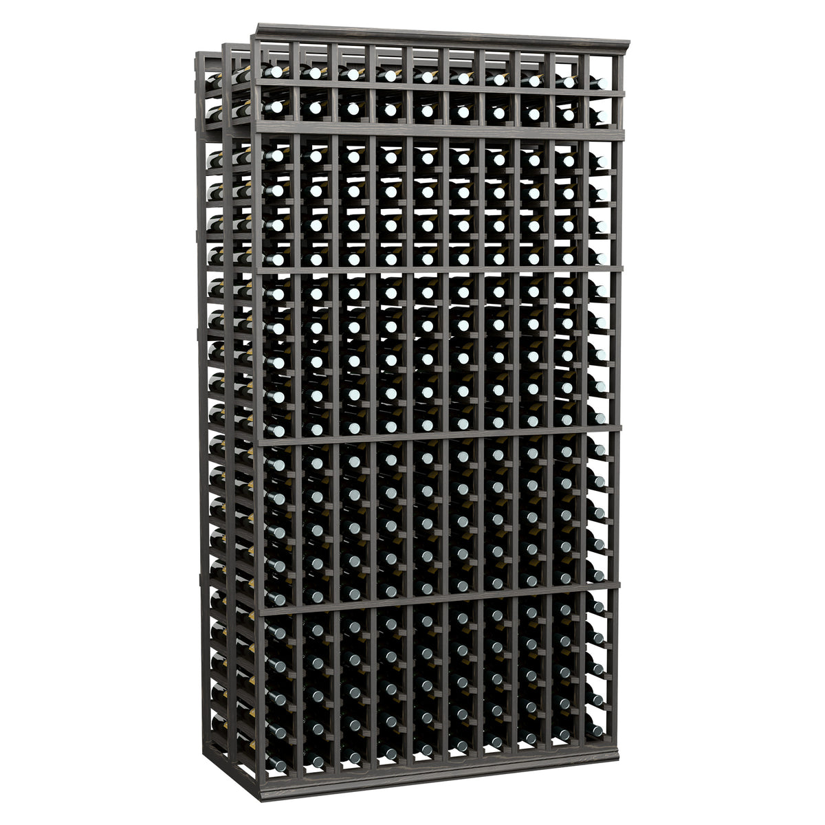 Black 10-column double-deep wine rack with two-tier grid bottle holders