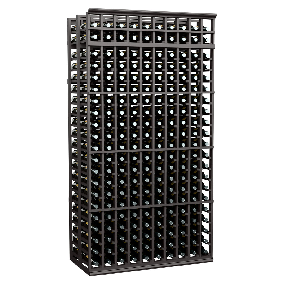 Black 10-column double-deep wine rack with square grid and two deep storage rows