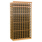 Golden wood wine bottle rack, 10 columns, double-deep, 7 ft, stacked bottle openings