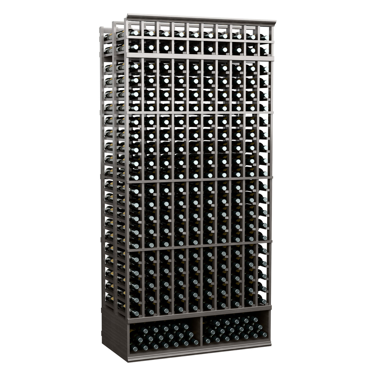 10-column double deep wine rack with dark gray frame and bottle-holder rows