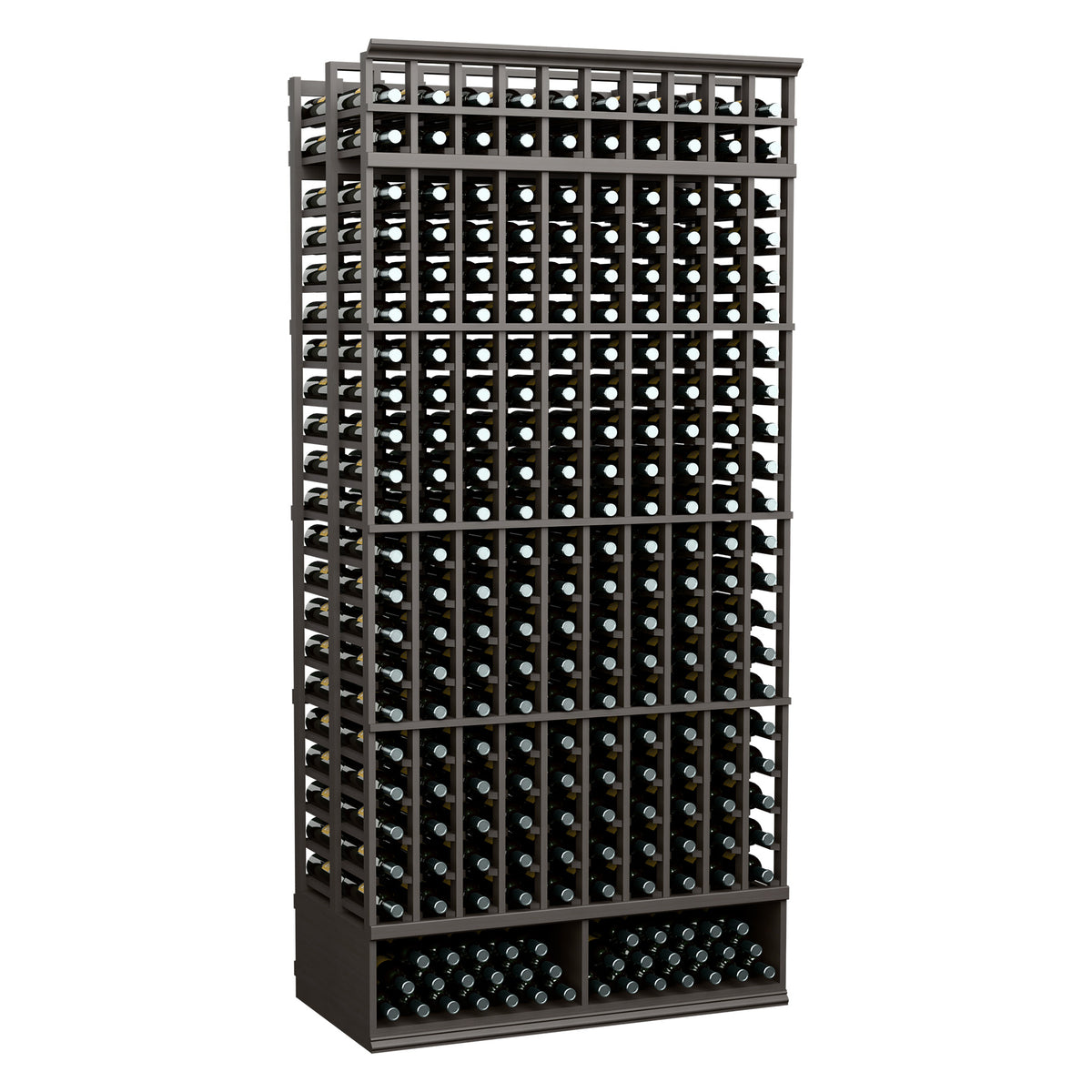 10-column double deep wine rack with charcoal/black frame and bottle storage grid