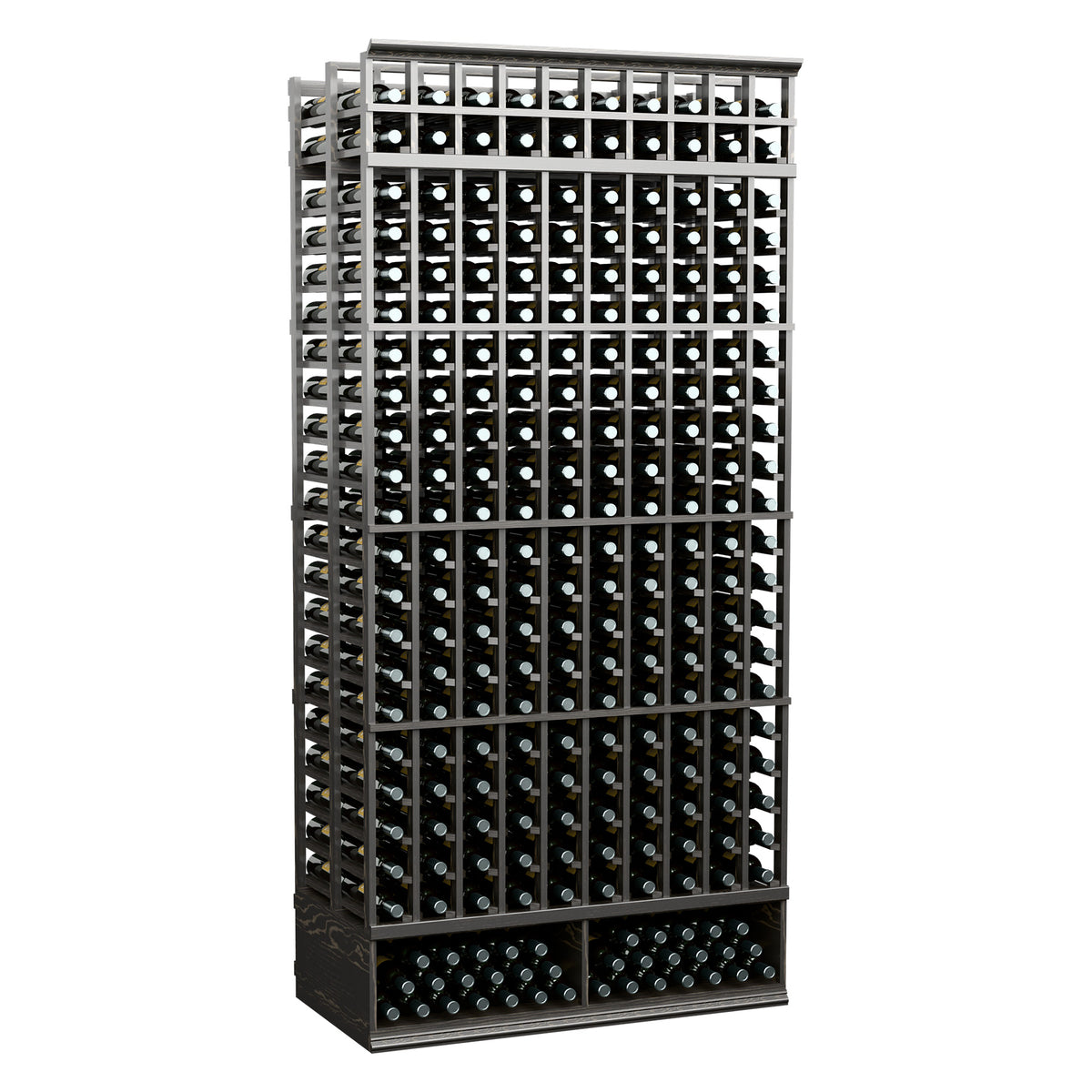 10-column double-deep standard storage rack with black steel framework and metal base