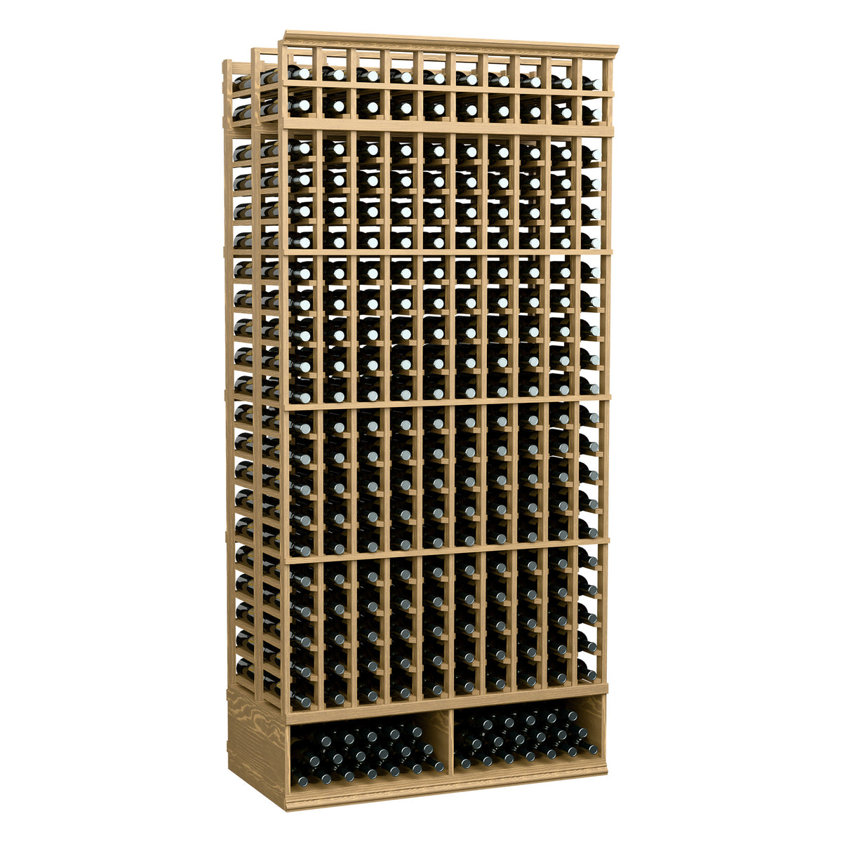 10-column double-deep standard storage rack with tan wood frame and steel grid