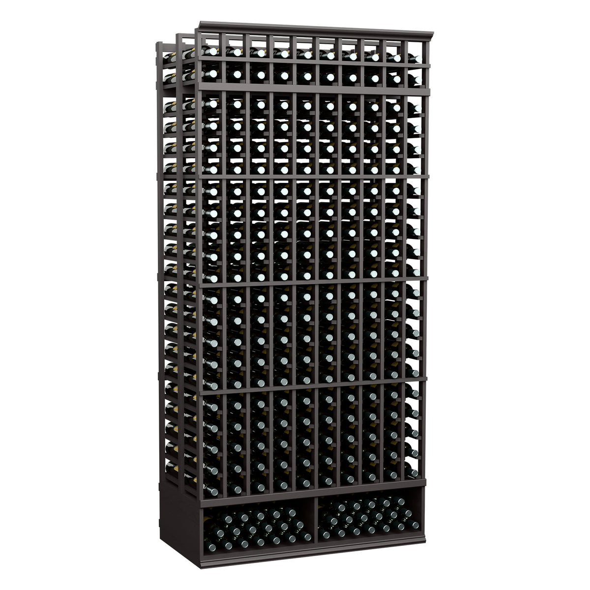 10-column double-deep standard storage rack with dark metal grid and black base