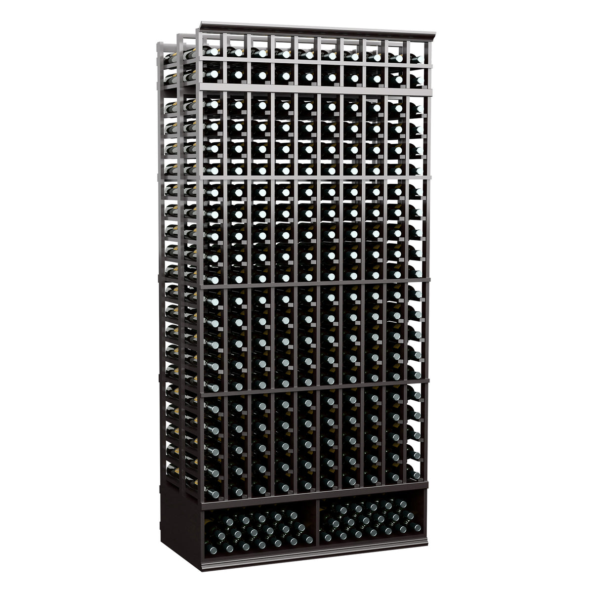 10-column double-deep standard storage rack with dark steel frame and black metal base