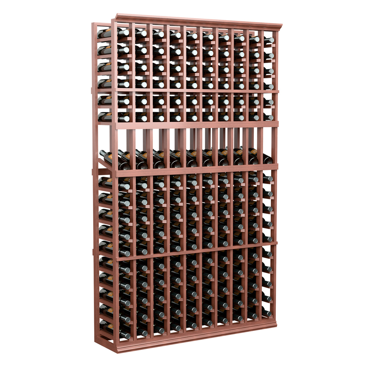Red wine bottle display rack standing unit with multiple bottle slots