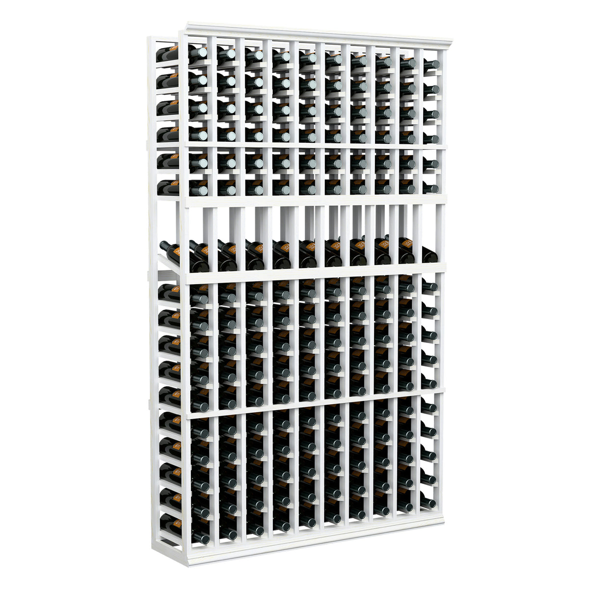 White wine bottle display rack with 10 columns and open bottle slots