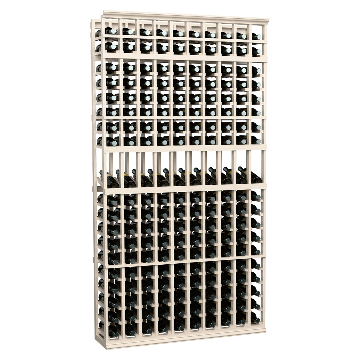 White 10-column wine bottle rack, 7ft tall, front grid
