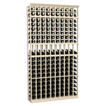 10-column wine bottle display rack, 7 ft, light wood frame holding dark wine bottles