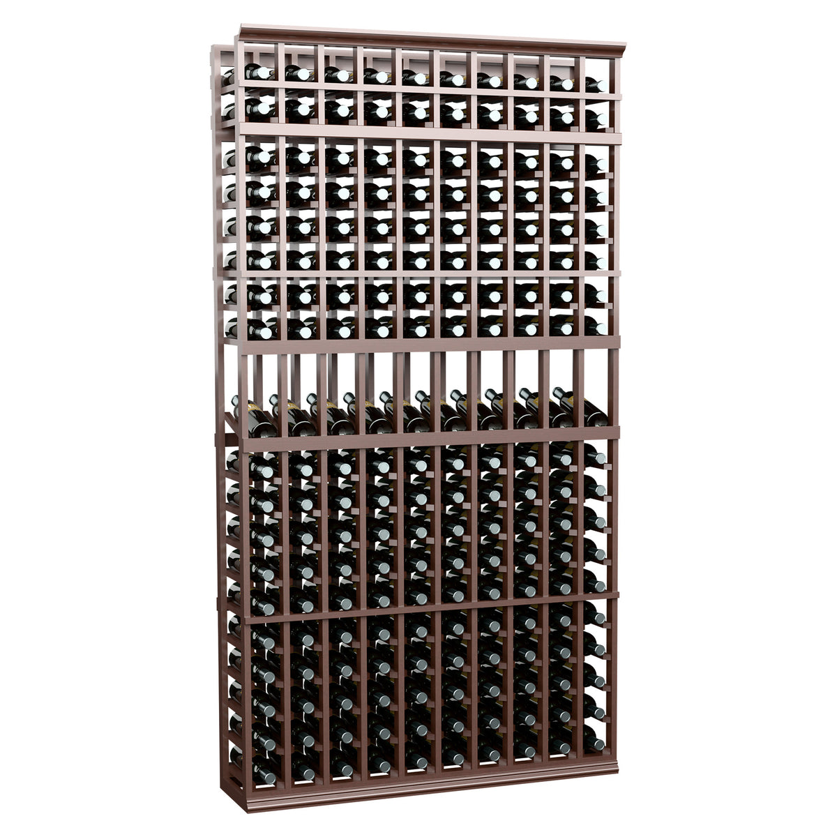 10-column wine bottle display rack, 7 ft, espresso-toned wood wine rack with 10 columns
