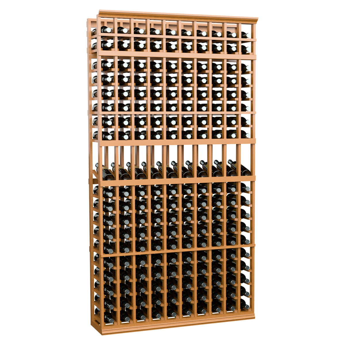 10-column wine bottle display rack, 7 ft, honey wood wine rack with open bottle compartments