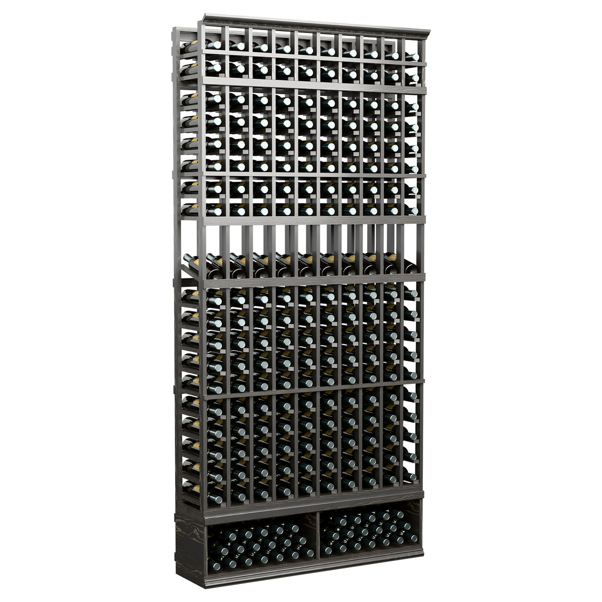 10-column bottle display rack with dark gray frame and front bottle storage grid