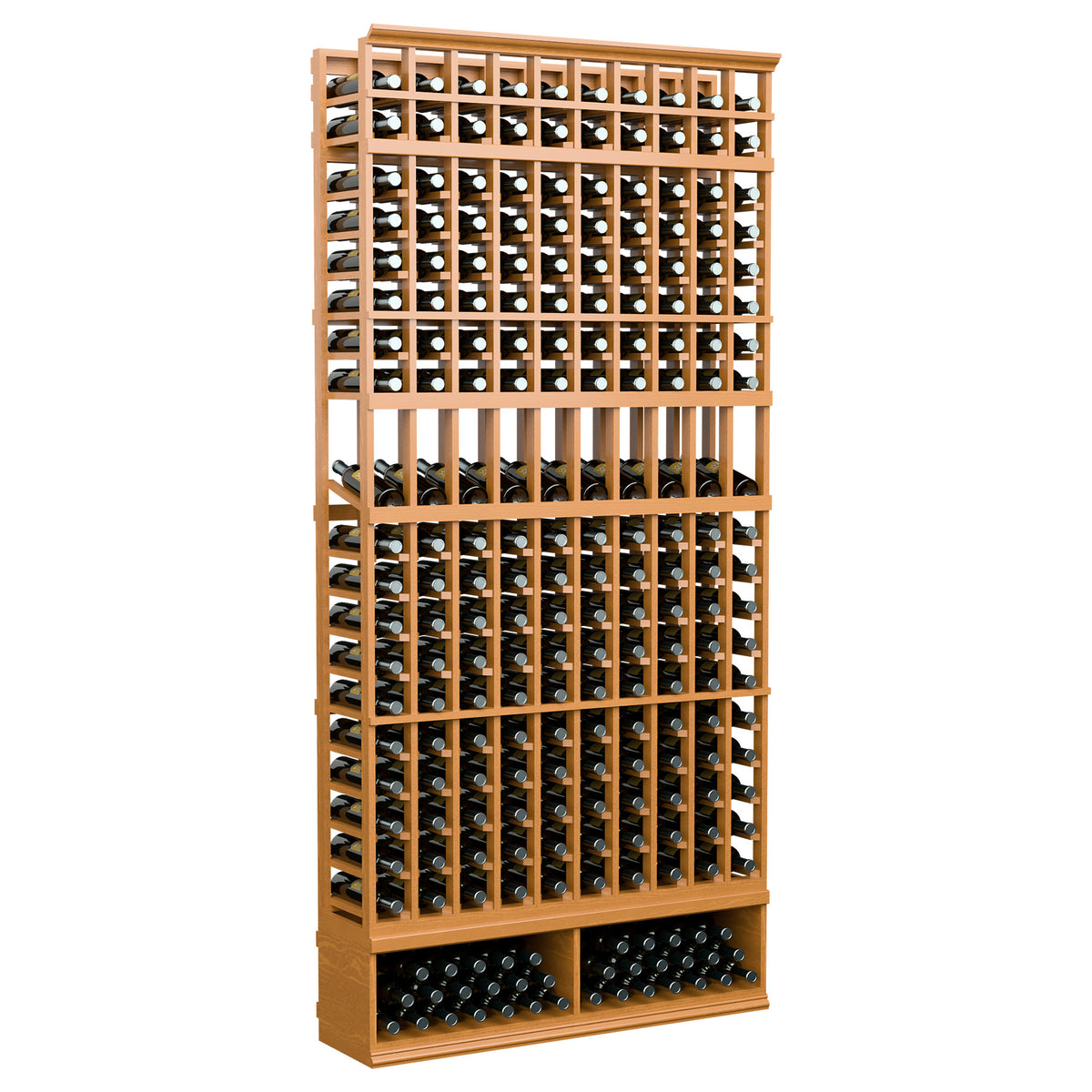 Light wood 10-column wine bottle display rack with grid bottle holders