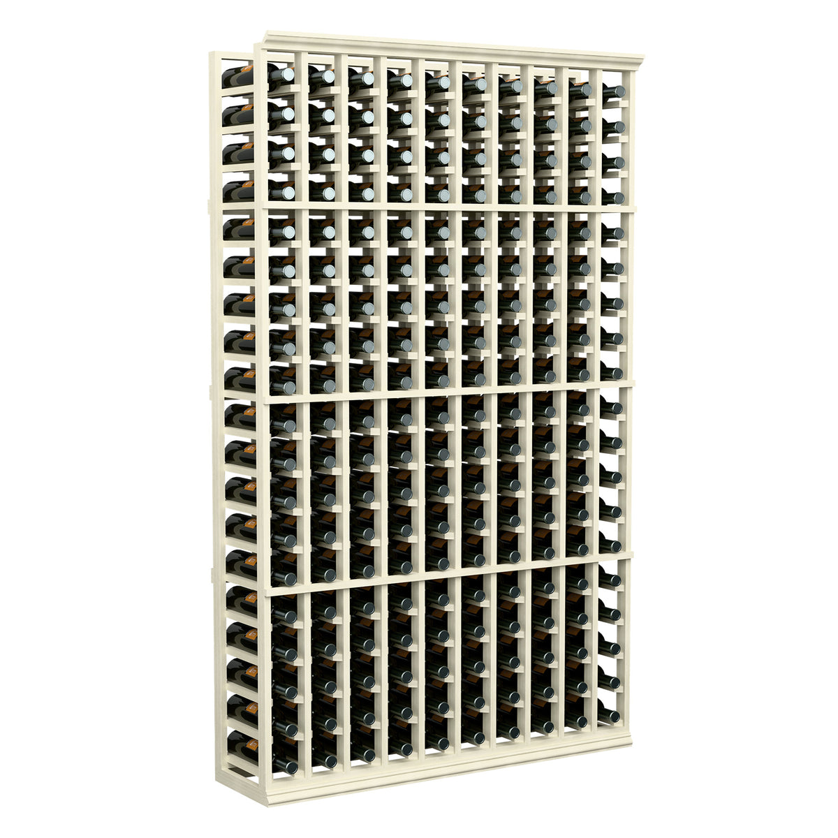White 10-column wine bottle rack with angled bottle storage grid