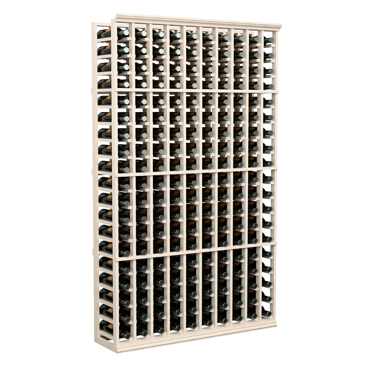 10-column wine bottle rack in white-painted wood with wine bottles