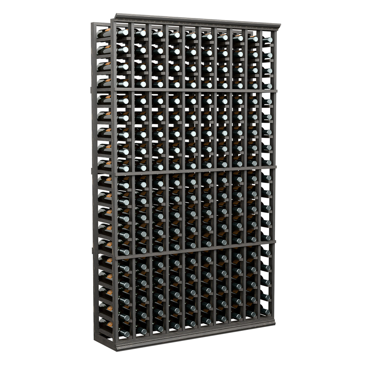 10-column 6 ft wine bottle rack with black frame, holds many bottles.