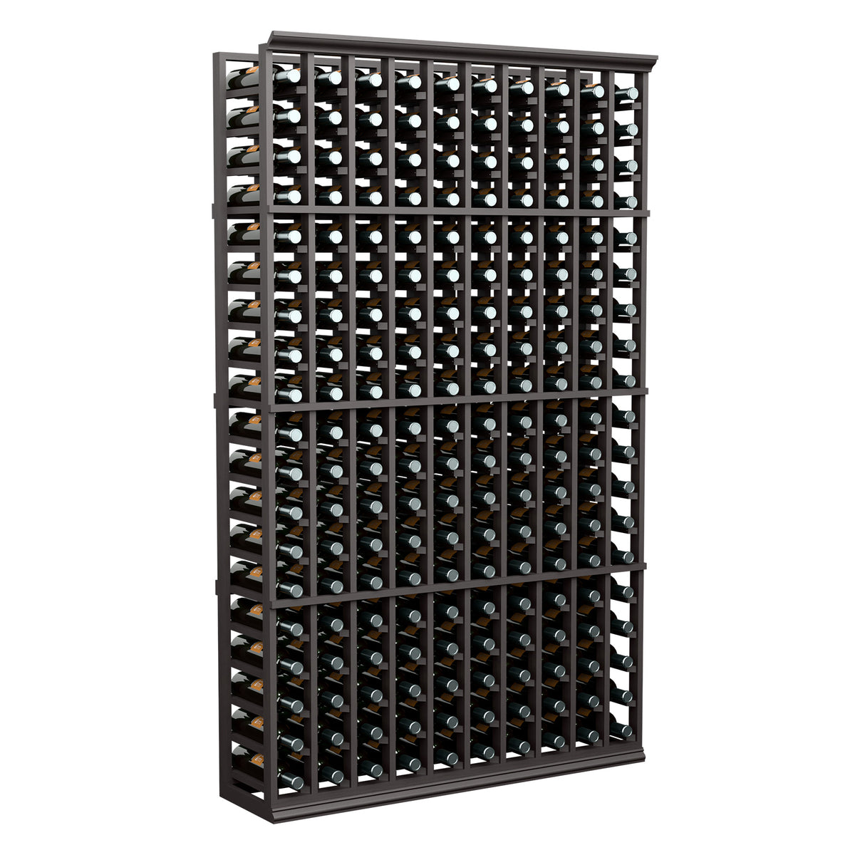 Black wine bottle storage rack with 10 columns, 6 ft tall, front view