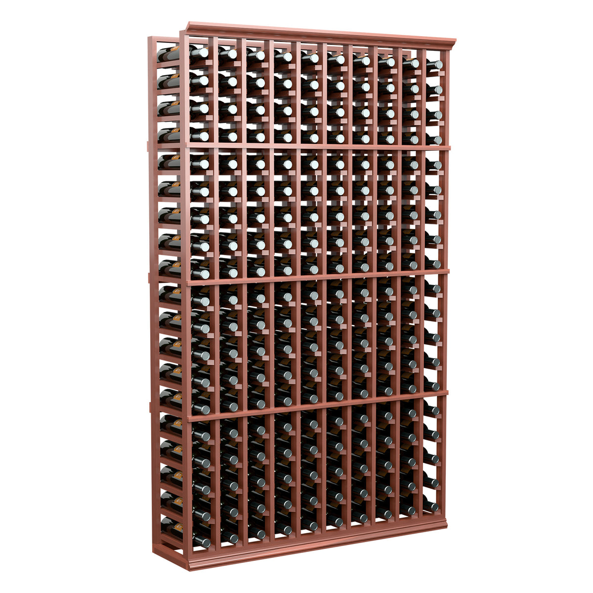 6 ft wine bottle rack with 10 columns, red wood finish and open bottle storage