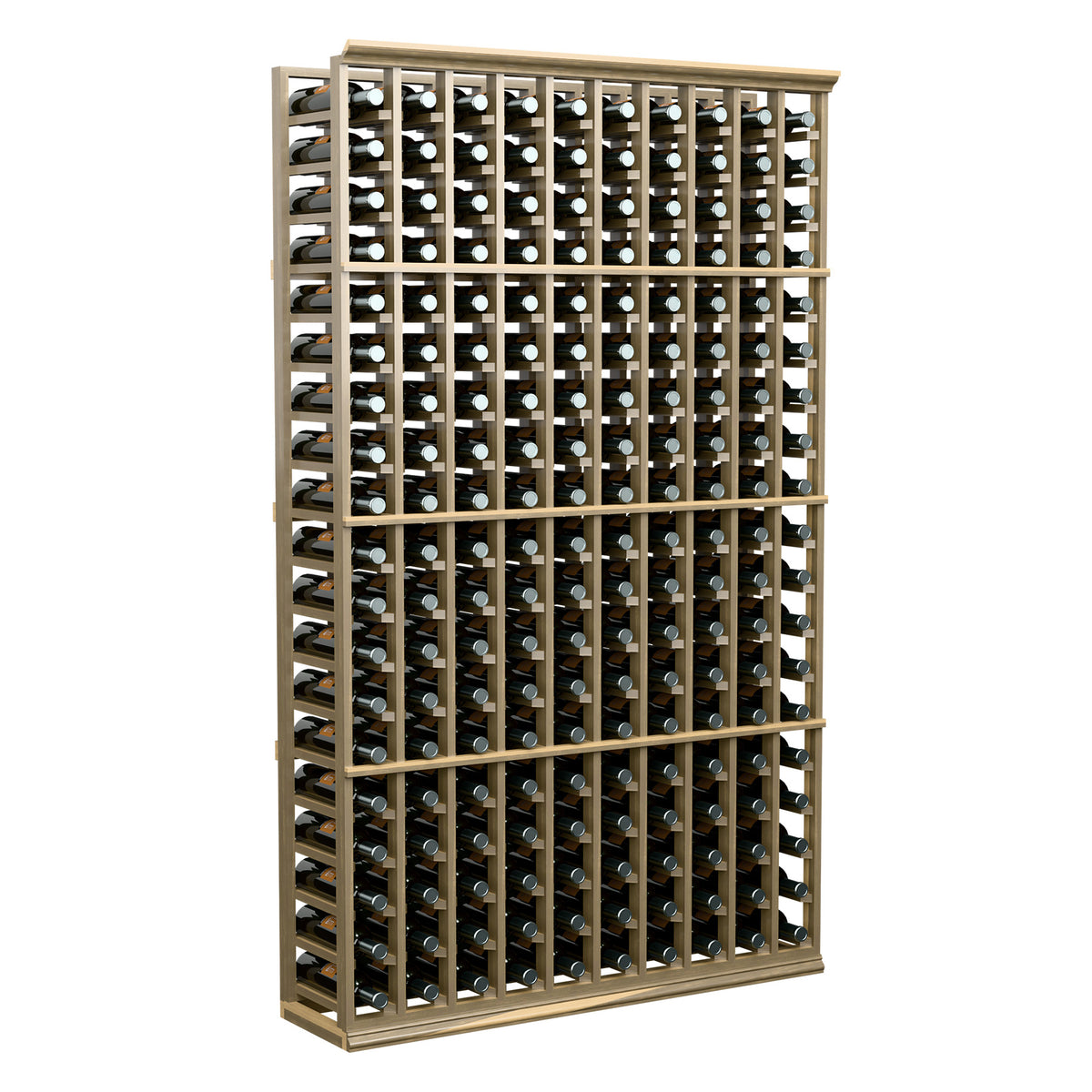 10-column wine bottle rack with wooden frame, neatly storing wine bottles in rows