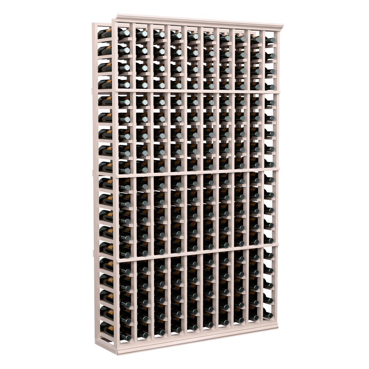 10-column wine bottle rack, 6-ft tall, light gray wood frame with arched bottle slots