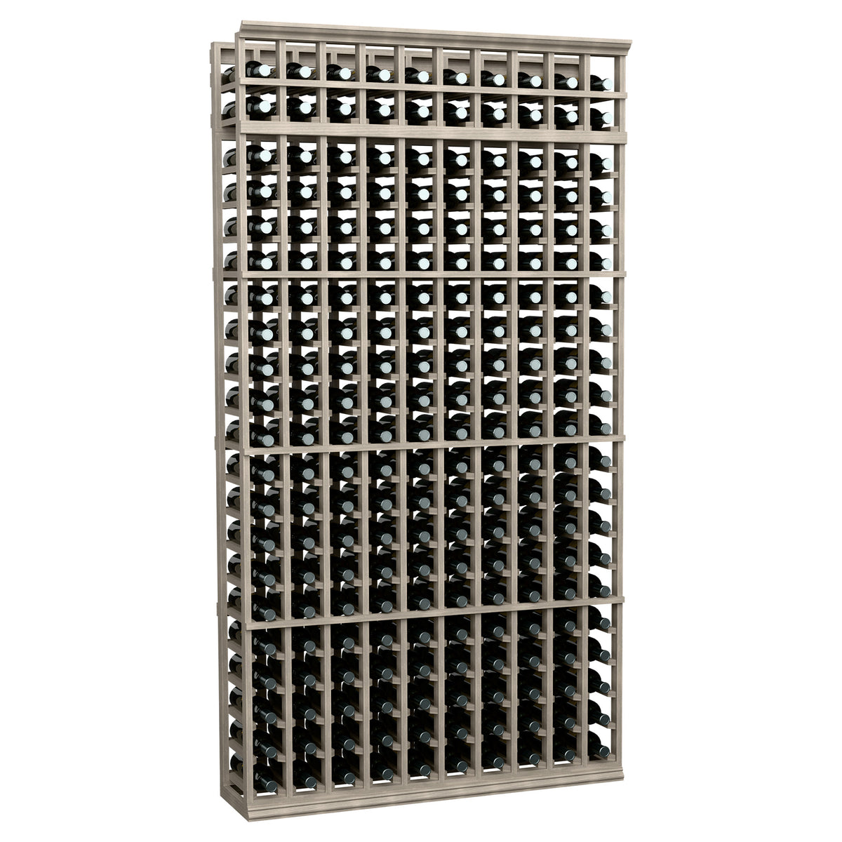 Gray 7-foot wine bottle rack with 10 columns of bottle holders