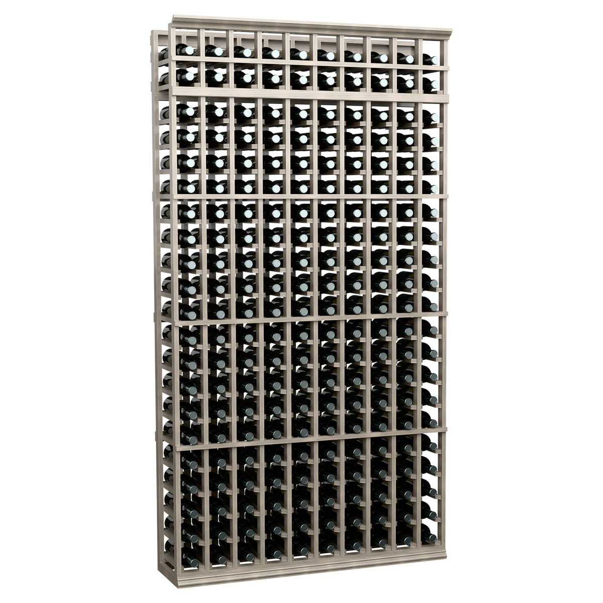 Gray 7-foot wine bottle rack, front view with 10 columns