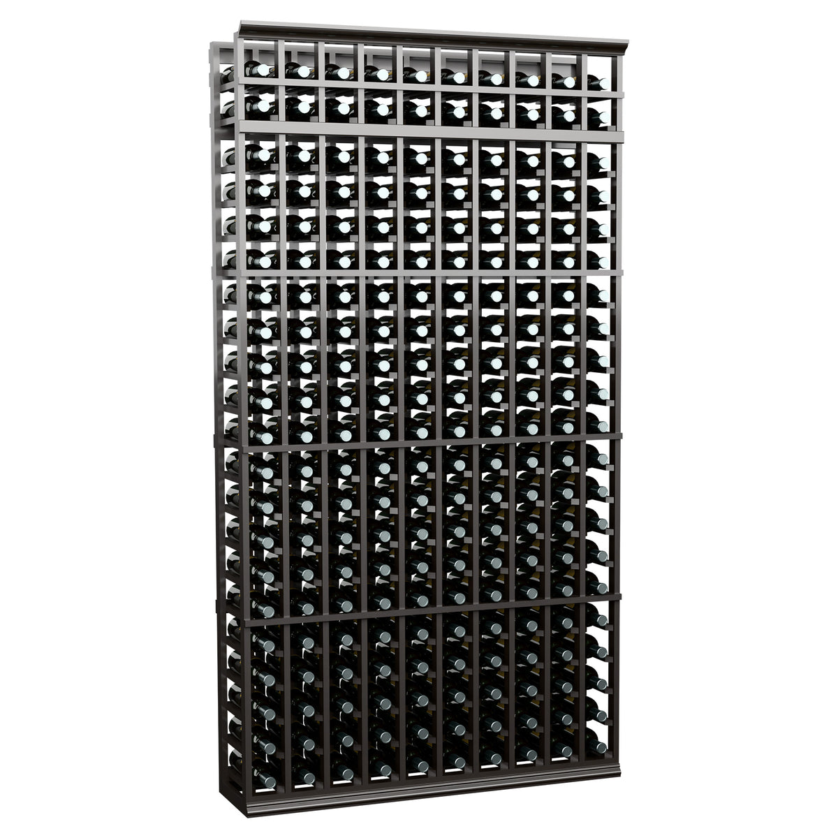 10-column standard wine rack, 7 ft, dark wood frame with upright bottle holder grid