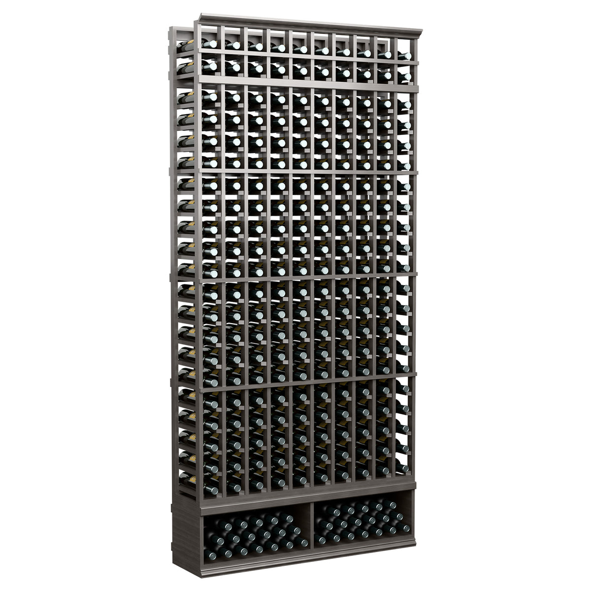 10-column wine bottle rack, dark metal finish and front bottle rows